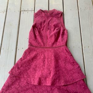 Target burgundy ruffle high neck patterned dress